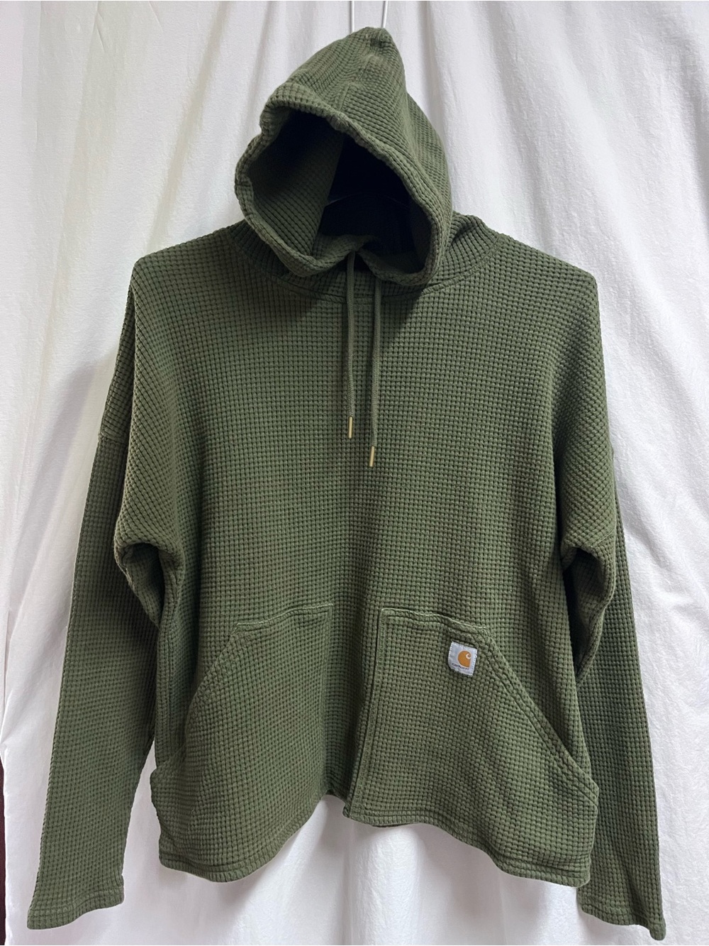 Carhartt Relaxed Fit Green Long Sleeve Heavyweight Thermal Hooded Shirt Size L